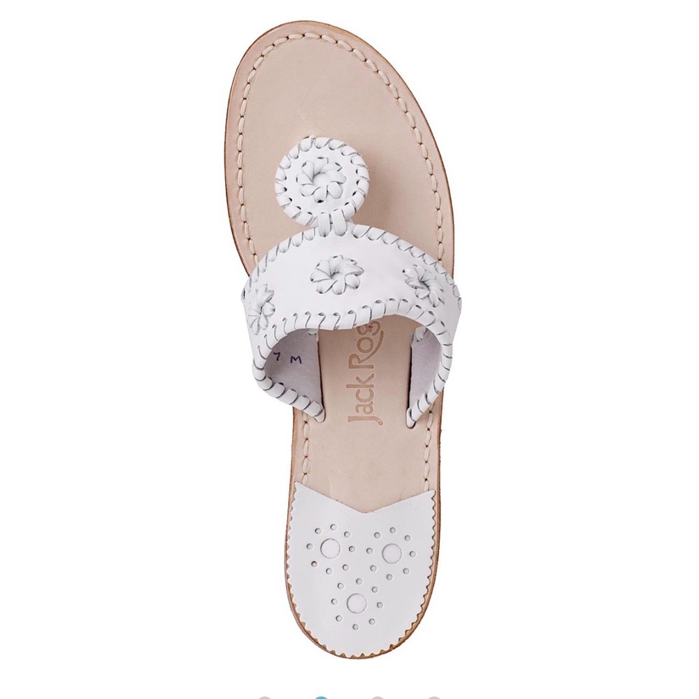 Jack Rogers Palm Beach Flat Thong Leather Sandals Size 11 Wide White NEW!